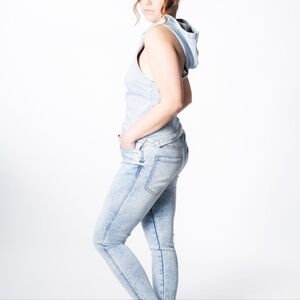 NWT Love Trends Eco-Friendly Acid Wash Sleeveless Denim Hoodie Top - Size S